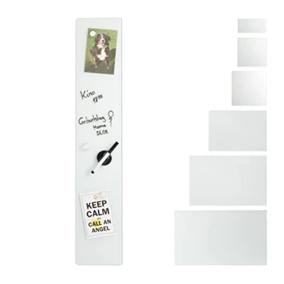 Image of Relaxdays Glass Magnetic Dry Erase Memo Board, Writable, 3 Magnets, Safety Magnet White