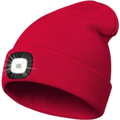 Image of KAVAVO Beanie Hat with Light,USB Rechargeable LED Lighted Cap,Unisex Winter Warmer Knit Cap for Walking at Night,Fishing,Camping,Hunting Red
