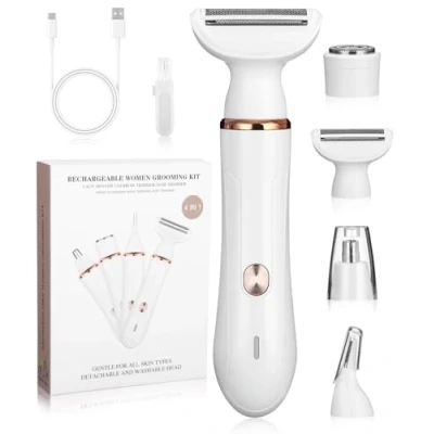 Image of Bixury Razor Women&#039;s 4 in 1 Intimate Shaver for Women Nose Hair Trimmer Electric Eyebrow Wet and Dry Use Face Armpits Area