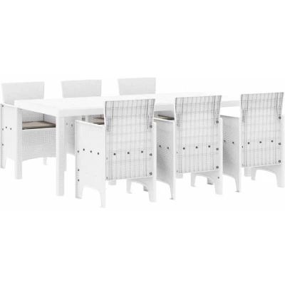 Image of vidaXL 7 Piece Garden Dining Set with Cushions White Poly Rattan