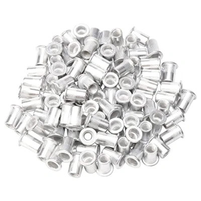 Image of Rowiz 100 PCS M8 8mm Flat Head Aluminum Rivet Nut Blind Insert Knurled Steel Nutserts Assortment with Internal Threads, Silver
