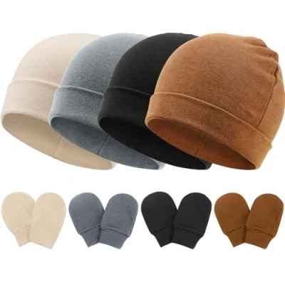Image of DRESHOW Newborn Baby Beanie Hat and Gloves, Girl Spring Summer Autumn Winter Hats for 0 6 Months Infant Cotton