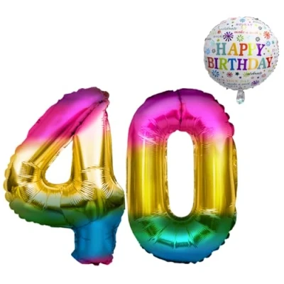 Image of 40th Birthday Balloon XXL Giant Foil Set 101 cm + 45 5 m Decorative Ribbon 40 Suitable for Helium Reusable Men Women