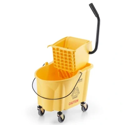 Image of VEVOR Mop Bucket with Wringer, 26 Qt. Commercial Side Press and Wringer Combo on Wheels, for Professional/Industrial/Business Floor Cleaning, Yellow
