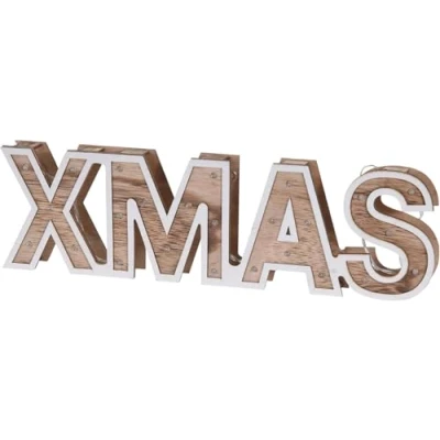 Image of Merry Christmas Sign LED Battery Operated Light Up Wooden Door Wall Hanging Decoration Freestanding Festive Ornament