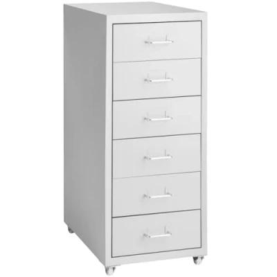 Image of tectake® Filing Cabinet on Wheels with 6 Drawers, Powder Coated Steel, Sleek Design &amp; Label Slots for Organisation, Easy to Clean Mobile Storage 4 Castors Home Office Light Grey