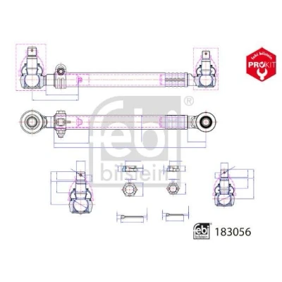 Image of 2007286 Centre Rod Assembly FEBI BILSTEIN 183056 Front Axle Push with crown nut