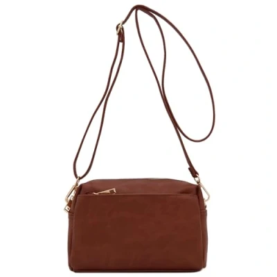 Image of FashionPuzzle Triple Zip Small Crossbody Bag, Mocha, One Size