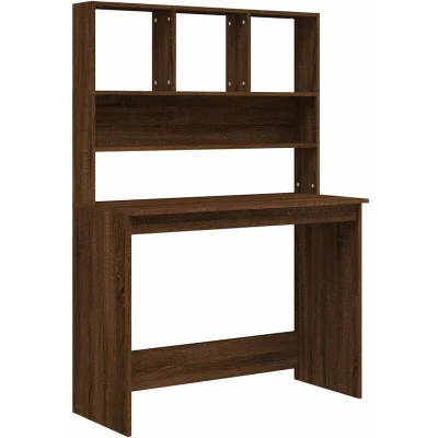 Image of vidaXL Compact Desk with Shelves Brown Oak Engineered Wood Study Ideal for Home Office, Dorm Room Modern Design, Built In Storage