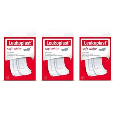 Image of Leukoplast Soft White Plasters Breathable Fabric Absorbant Wound Dressing Pads Skin Friendly Comfortable Low Adhesive 30 PCs Assorted Sizes (x3 Pack)