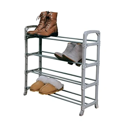 Image of Addis Shoe Rack Storage, Plastic, Metallic Silver, 4 Tier Unit
