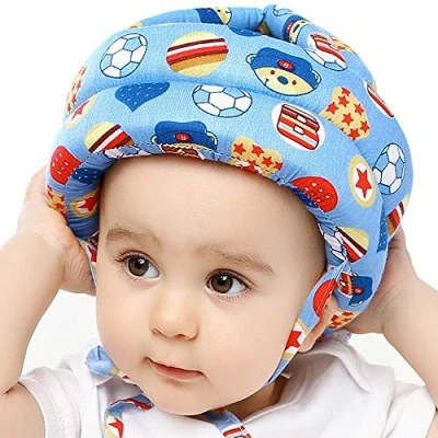 Image of IULONEE Baby Helmet Infant Head Protector Toddler Protective Hat Cotton Adjustable Safety for Learning to Climb and Walk(Football Blue)