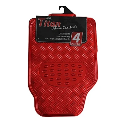 Image of JVL Titan Car Mat Set Metallic Design with Rubber Backing, Red