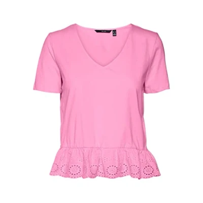 Image of VERO MODA Women&#039;s Vmemily SS Peplum V Neck Top JRS, Bonbon, M