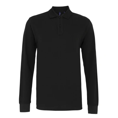 Image of Asquith &amp; Fox Mens Classic Fit Long Sleeved Polo Shirt (Black) Size Small