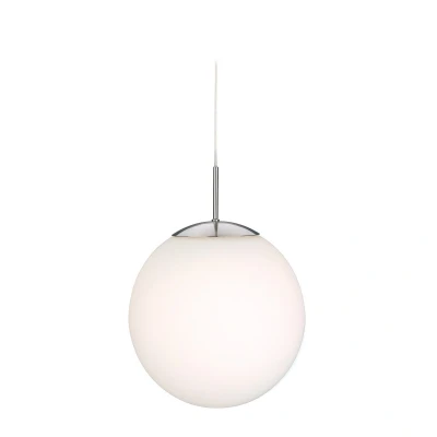 Image of Globe 1 Light Ceiling Pendant Brushed Steel, Opal White Glass, E27