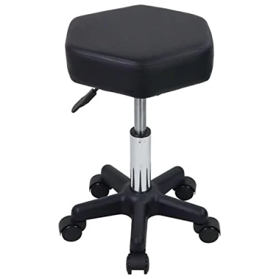 Image of FURWOO Hexagon Rolling Stool with Wheels Height Adjustable Chair for Salon Massage Home Kitchen Spa Black
