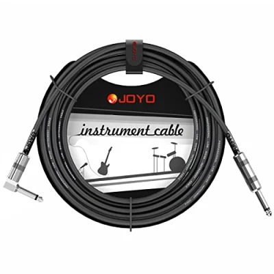 Image of JOYO Bass Guitar Cable 15 Feet Professional Audio Instrument 1/4 Inch Right Angle Amp Cord (Black, CM 12)