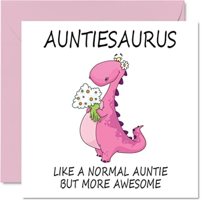 Image of Birthday Cards for Auntie Auntiesaurus Aunty Card from Niece or Nephew, Happy Aunt, Dinosaur Gift, 145mm x Seasonal Funny Greeting Gifts