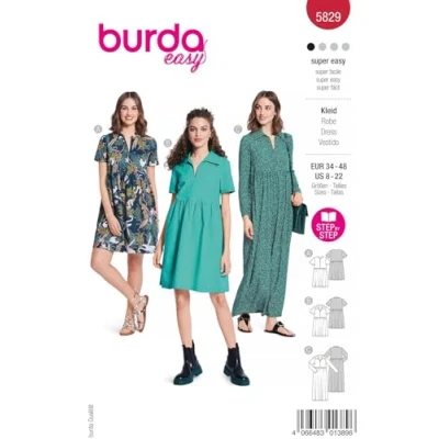 Image of Burda Sewing Pattern 5829 Dress [Ladies Size 6 18] Level 1 Super Easy