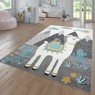 Image of TT Home Nursery Area Rug Kids For Bedroom Girls Boys Modern Rainbow Cloud Animal Motif Colourful, colour:Multicolor, Size:133x190 cm