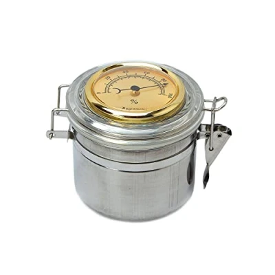 Image of MUXIANG Pipe Tobacco Jar Tin Can Stainless Steel Cigar Humiditor with Hygrometer &amp; Humidifier CG0009 (Small)