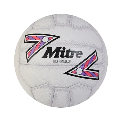 Image of Mitre Unisex Ultragrip Netball All Conditions Ball Popular Style Durable Design, White/Black/Purple, 5