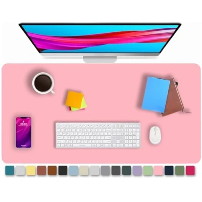 Image of KKTECH Leather Desk Pad, Non Slip, Mouse Premium Office Table Writing Mat for Laptop Writing, Waterproof (Light Pink, 80 x 40)