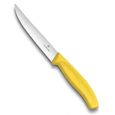 Image of Victorinox Swiss Classic, Steak and Pizza Knife, Extra Sharp Blade, Wavy Edge, 12 cm, Plastic Handle, Stainless Steel, Yellow