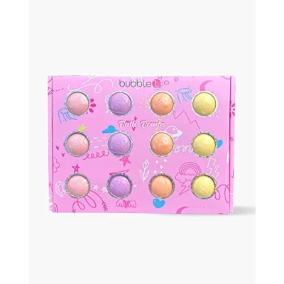 Image of Bubble T Cosmetics Mixed Bath Fizzer Set, Contains 4 Bombs with a Variety of Sweet and Fruit Scents, Added Notes Tea, x 150g