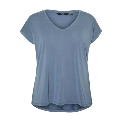 Image of VERO MODA Curve Women&#039;s Vmfilli SS V Neck tee Ga Top, China Blue, Large