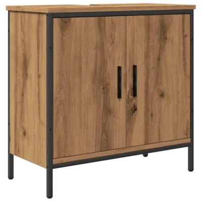 Image of vidaXL sink cabinet vanity unit artisan oak engineered wood bathroom storage cupboard, modern style, 60x30x60 cm, brown