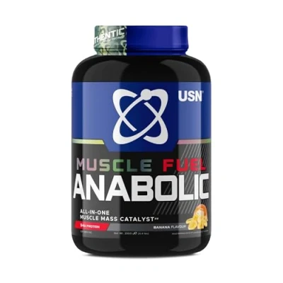 Image of USN Muscle Fuel Anabolic All In One Mass Gainer, Banana Flavour 2kg, 54g Protein Powder, 5g Creatine Powder &amp; BCAA For Maximum Growth, Post Workout Recovery Drink Mix