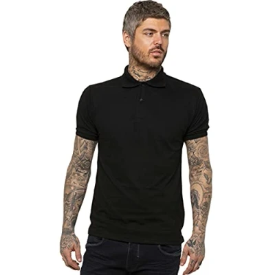 Image of K11 KZPL105 Mens Polo Shirt Pique T Shirts Tee New Golf Work Casual Plain Short Sleeve Top Black 2XL