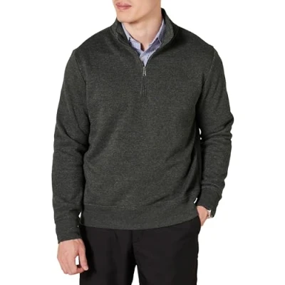 Image of Amazon Essentials Men&#039;s Quarter Zip Polar Fleece Jacket, Charcoal Heather, S