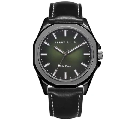 Image of Perry Ellis Solar Powered Mens Watch Vegan Leather Water Resistant Analog Wrist Watches for Men 42mm Case Relojes para Hombres Elegant Gift Man, Green, Dress