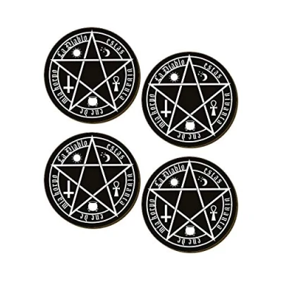 Image of Grindstore The Devil Is Living In My Flesh Satanic 4 Piece Coaster Set Black 9.5x9.5cm