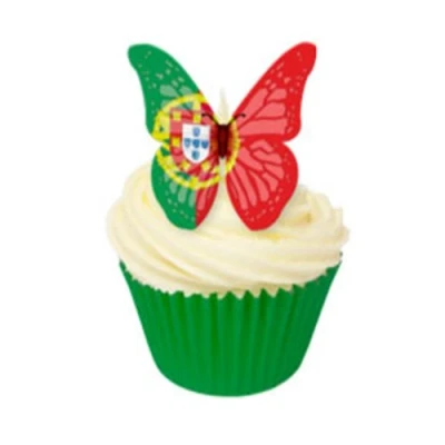 Image of 24 Edible Pre cut Wafer Butterfly Cake Toppers: Portugal