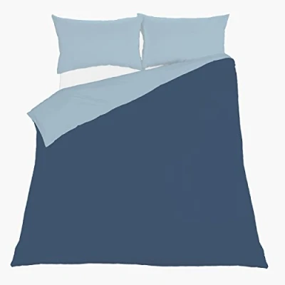 Image of Brentfords Plain Dye Duvet Cover with Pillowcase Non Iron Reversible Bedding Set Navy Blue Double