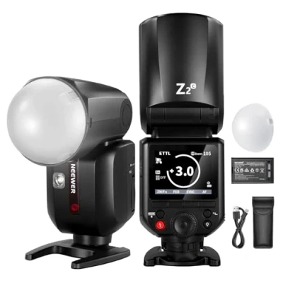 Image of NEEWER Z2 C 2.4G TTL Round Head Flash Speedlite Compatible with Canon Cameras, 76Ws 1/8000s HSS Diffuser, 2 Modeling Lamps, Upgraded UI, TTL/M Toggle Key, 3000mAh Battery, 600 Full Power