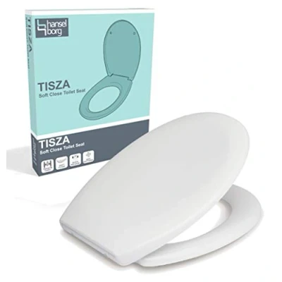 Image of Hansel Borg White Soft Close Duroplast Toilet Seat with Top/Bottom Fix and One Button Quick Release, Easy Clean Anti Bacterial