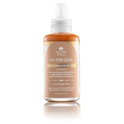 Image of Nature Spell Go For Gold Dry Shimmering Oil Face, Body &amp; Hair 100 ml, Nourishing Glowy Shimmer, Made In The UK