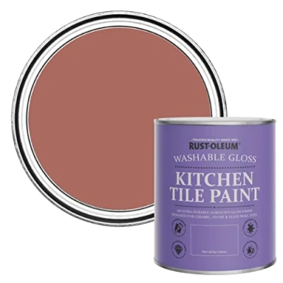 Image of Rust Oleum Red Water Resistant Kitchen Tile Paint in Gloss Finish Salmon 750ml