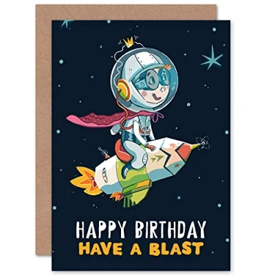 Image of Wee Blue Coo Space Rocket Astronaut Birthday Blast Greetings Card