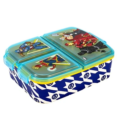 Image of Zawadi Global Avengers Kids Childrens Multi Compartment Rectangular School Travel Lunch Food Box Sandwich Bento Container, BPA Free