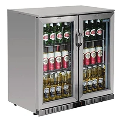 Image of Polar Refrigeration G Series 230W Back Bar Cooler Display Fridge with Hinged Doors 208 Litre, Stainless Steel, 2C to 8C, 900(H)x900(W)x520(D)mm, 4 Shelves, Energy Rating D GL008