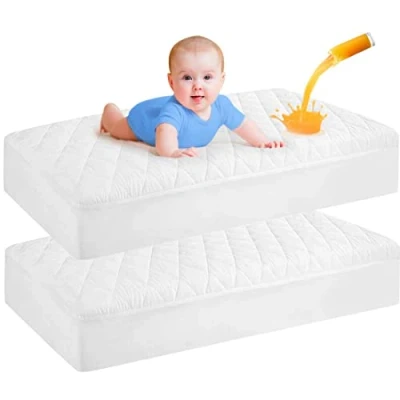 Image of Dudu N Girlie Quilted Cot Waterproof Mattress Protector Toddler Bed Cotton Fitted Sheet for Single Topper White, 60x120x15 cm.
