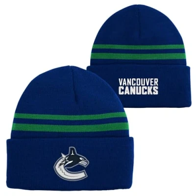 Image of NHL Kids Youth 8 20 Official Cold Weather Striped Cuffed Knit Beanie Hat, Vancouver Canucks, One Size