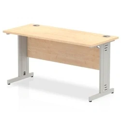 Image of Impulse 1400 x 600mm Straight Office Desk Maple Top Silver Cable Managed Leg