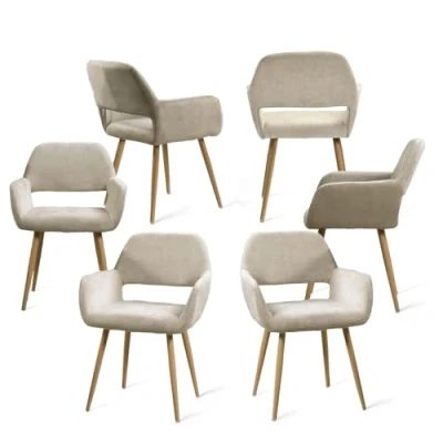 Image of MEUBLE COSY Dining Chairs Set of 6 with Arms Fabric Upholstered Seat Backrest Armchair for Dressing Table Desk Lounge Living Room Kitchen Bedroom Home Office, Metal Legs, Beige